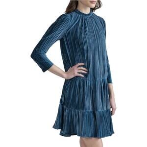 Shoshanna Pleated Velvet Dress In Teal